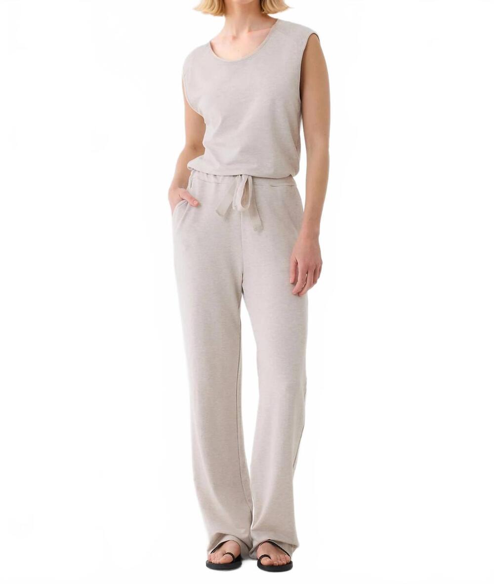 NEW MAJESTIC FILATURES french terry sleeveless drawstring jumpsuit in beige